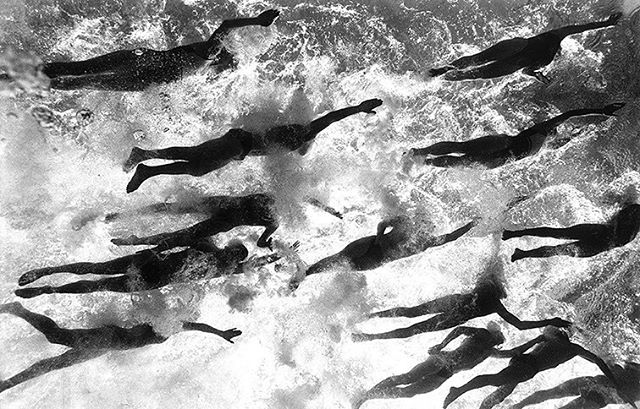 Underwater Swimmers Synchronized Swimming Vintage Black And White