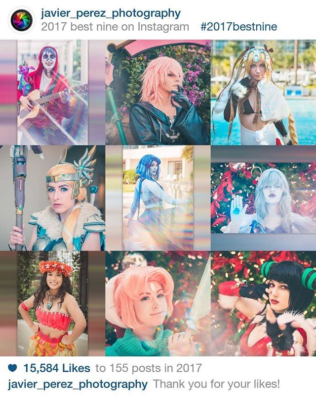 A collection of nine vibrant cosplay photos celebrating the best nine posts on Instagram, showcasing creative costumes and characters.