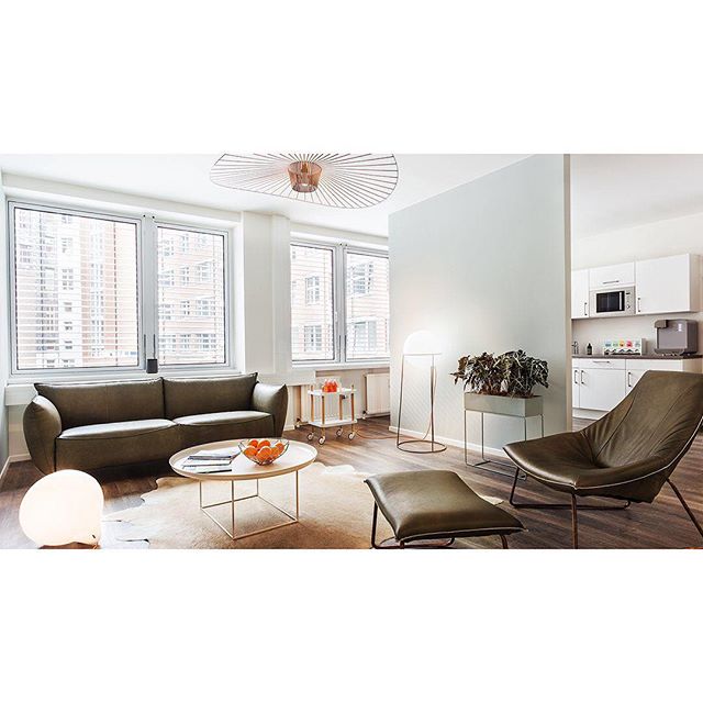 A modern living room features a sofa, chair, coffee table, and natural light, creating a serene and inviting space.