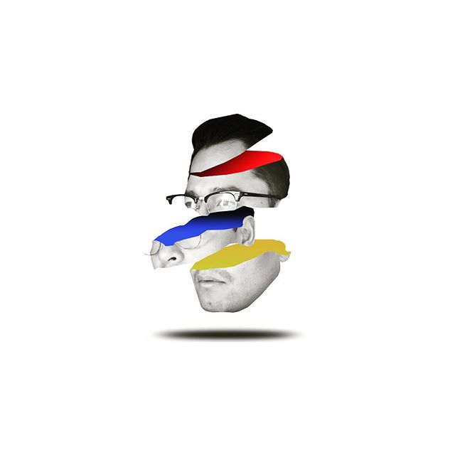 Conceptual portrait of a man with colored facial sections for a modern, abstract design.