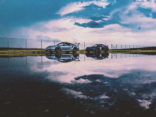 Porsche Race Cars Reflection Puddle Racetrack