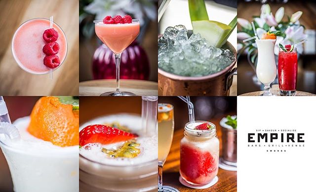 A vibrant collage showcasing a variety of colorful and refreshing cocktails, perfect for social media or menu design.