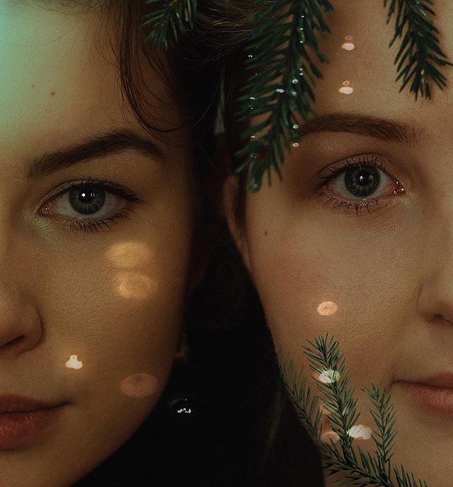 A close-up portrait shows two women with soft lighting and warm tones, conveying an intimate and dreamy mood.