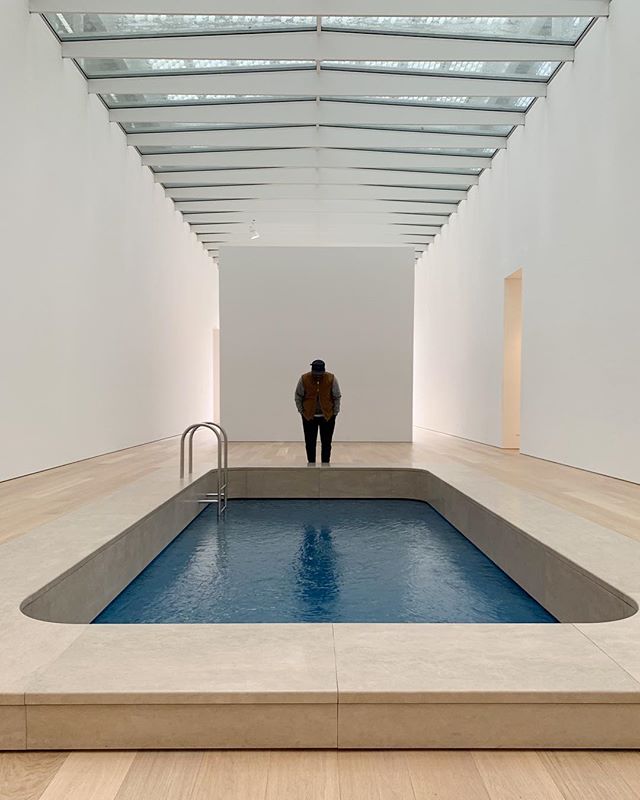 Man Indoor Pool Art Installation Modern Museum