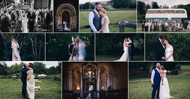 A collage of wedding photos capturing the special day of a bride and groom in various locations.