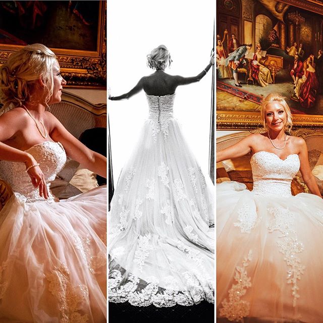 A radiant bride in her wedding dress, posing for a photo in a luxurious setting. 