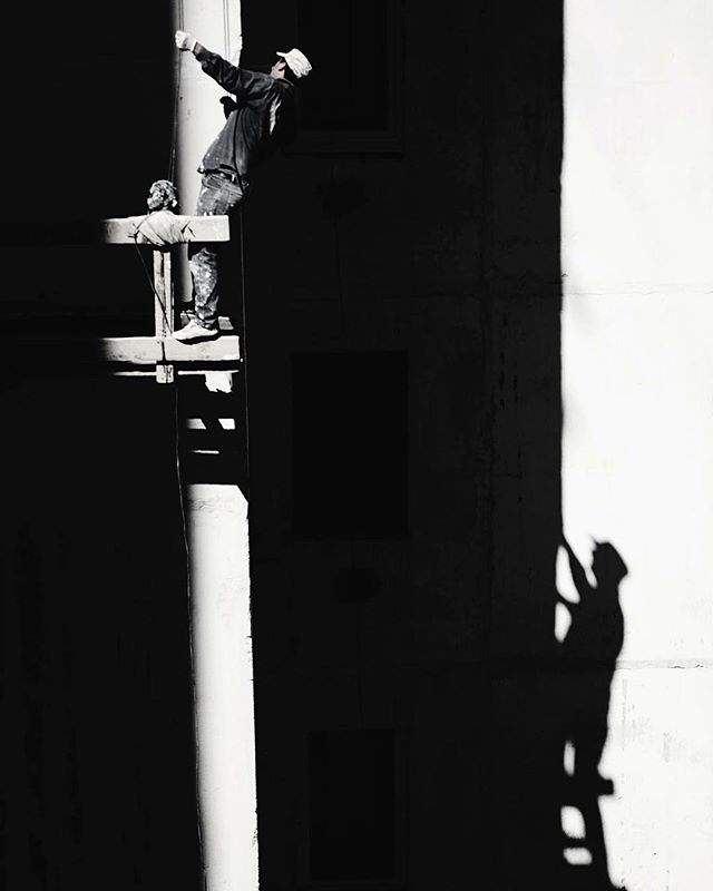 Construction Worker Scaffolding Black And White Shadow