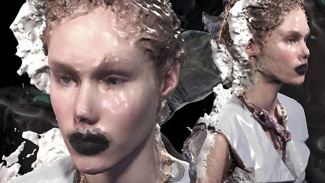 Avant-garde beauty shot featuring a model with bold makeup and artistic styling for a modern, editorial campaign.