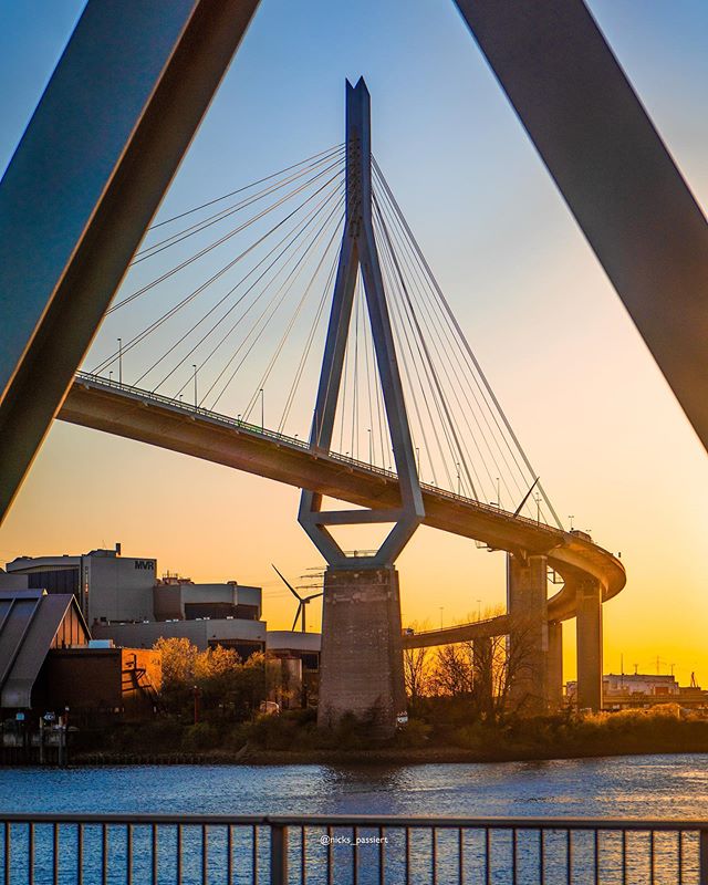 Modern Cable Stayed Bridge River Sunset Urban View